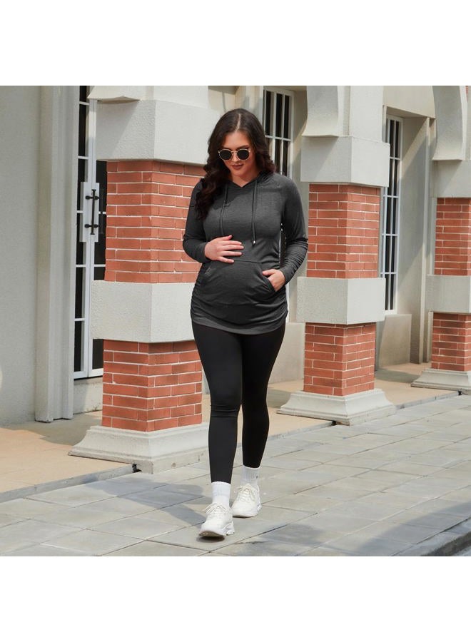 GINKANA Maternity Hoodie Long Sleeves Shirts Casual Maternity Top Pregnancy Sweatshirt Casual Clothes, Dark Grey, M - Image 5