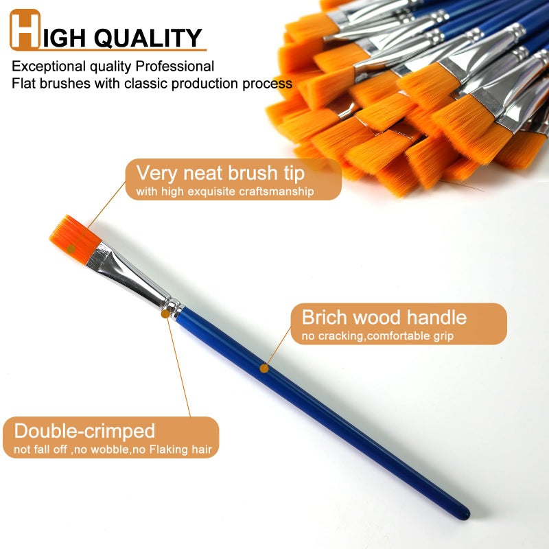 GACDR 1/2 inch Flat Paint Brushes for Acrylic Painting,40-Pack Small Paint Brushes Bulk with Wooden Handle for Acrylic, Watercolor, Oil, Crafts, Face Body Art - Image 3