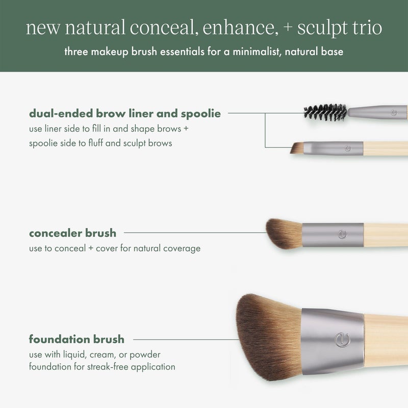 EcoTools New Natural Conceal, Enhance, & Sculpt Trio, Makeup Brushes For Foundation, Concealer, & Brows, Dense, Synthetic Bristles For Sculpting Face, Vegan & Cruelty-Free, 3 Piece Set - Image 4