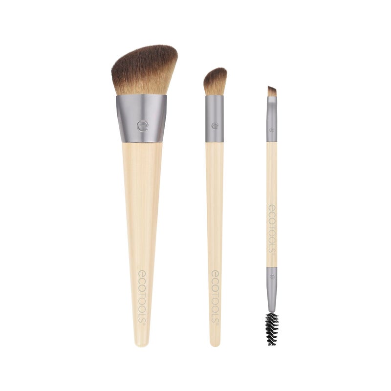 EcoTools New Natural Conceal, Enhance, & Sculpt Trio, Makeup Brushes For Foundation, Concealer, & Brows, Dense, Synthetic Bristles For Sculpting Face, Vegan & Cruelty-Free, 3 Piece Set - Image 2