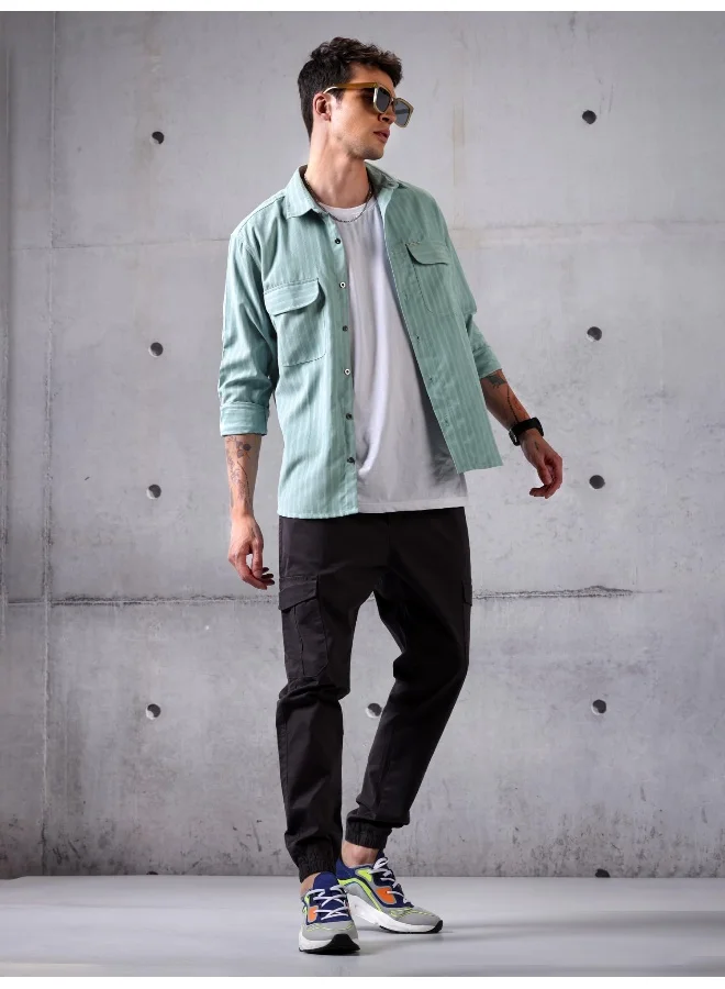 Beyoung Mint Blue Suede Urban Shirt for Men