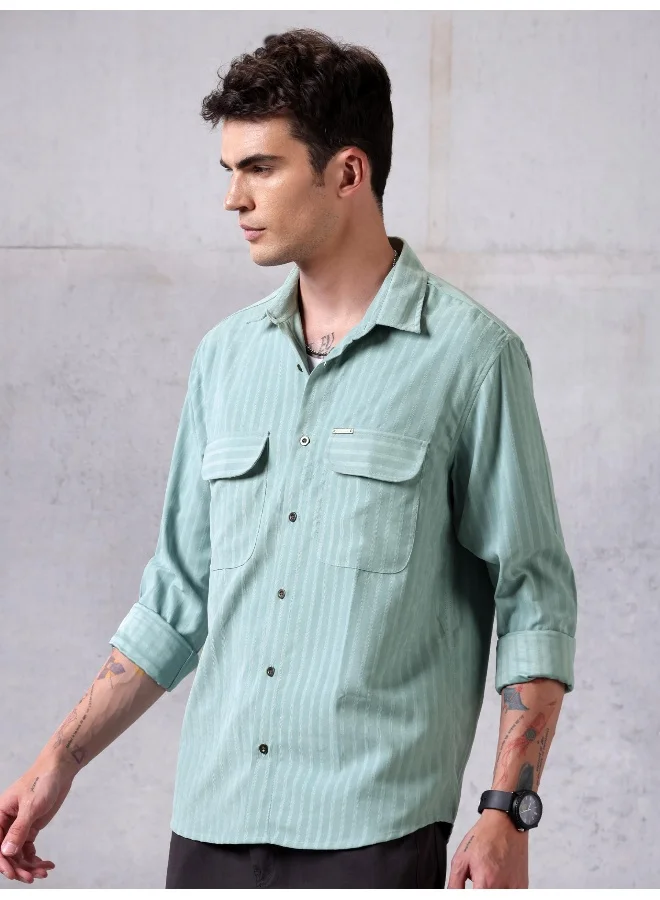 Beyoung Mint Blue Suede Urban Shirt for Men