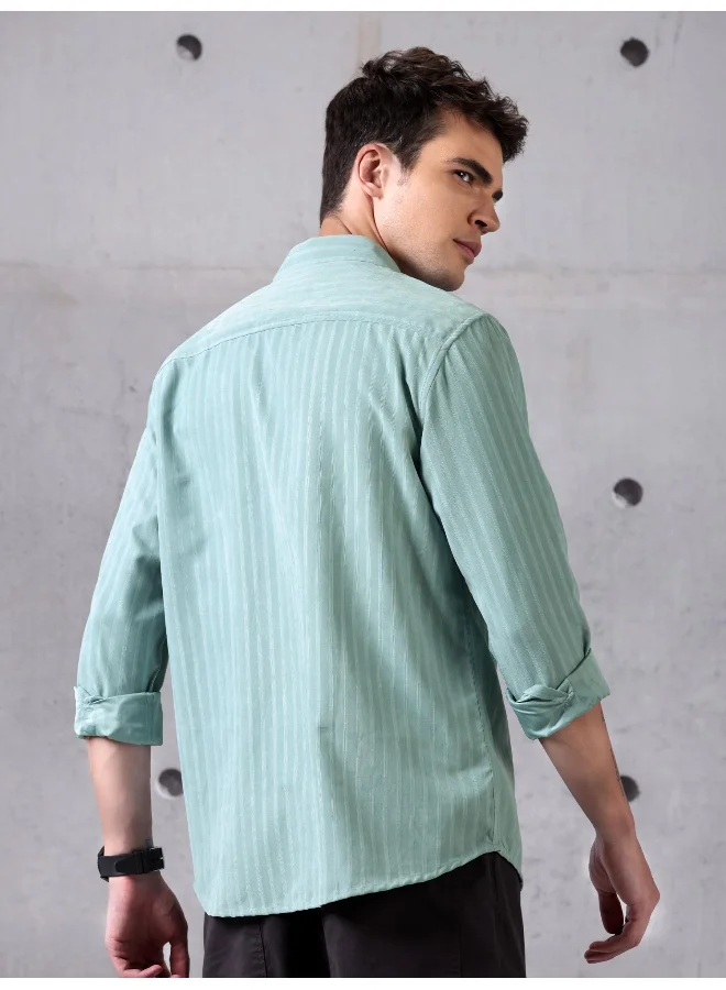 Beyoung Mint Blue Suede Urban Shirt for Men