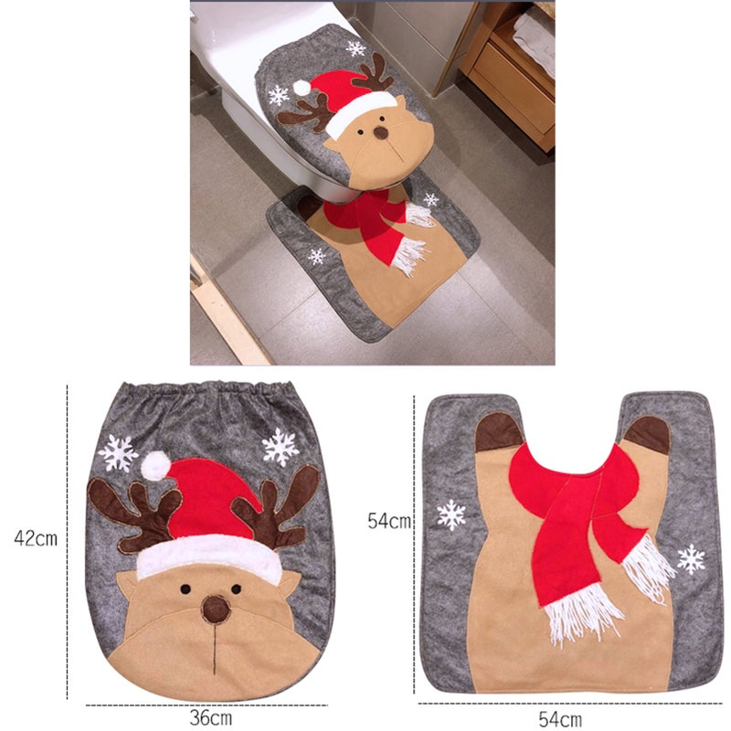 Christmas Santa Snowman Deer Toilet Seat Cover Rug Set for Christmas Decorations Party Accessories Bathroom - Image 2