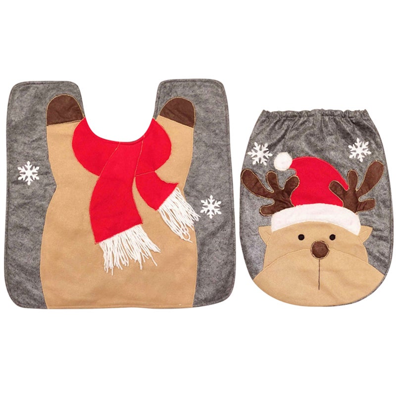 Christmas Santa Snowman Deer Toilet Seat Cover Rug Set for Christmas Decorations Party Accessories Bathroom - Image 1