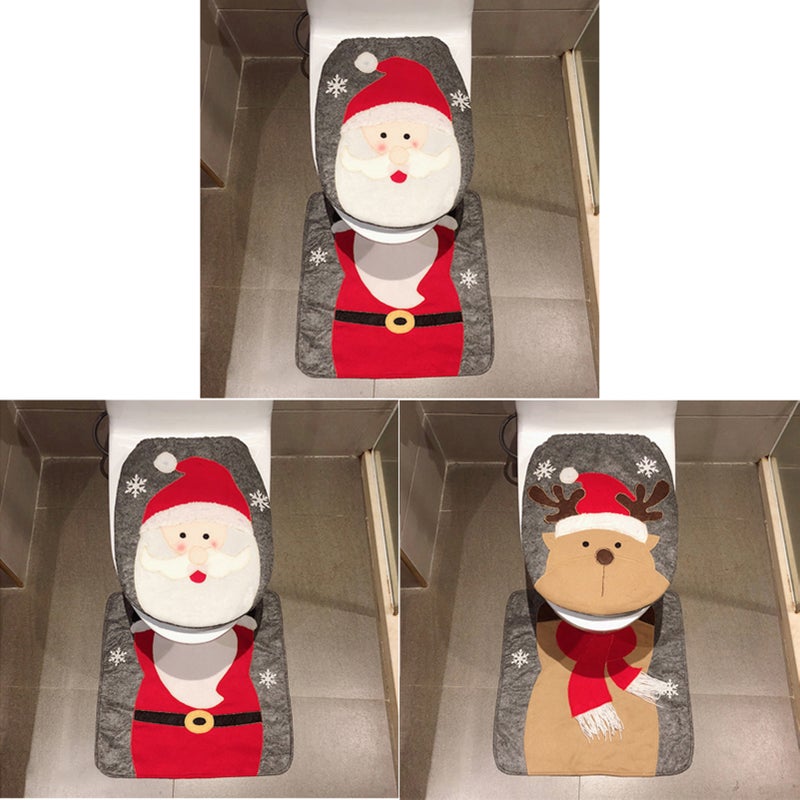 Christmas Santa Snowman Deer Toilet Seat Cover Rug Set for Christmas Decorations Party Accessories Bathroom - Image 3