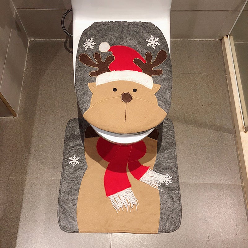 Christmas Santa Snowman Deer Toilet Seat Cover Rug Set for Christmas Decorations Party Accessories Bathroom - Image 4