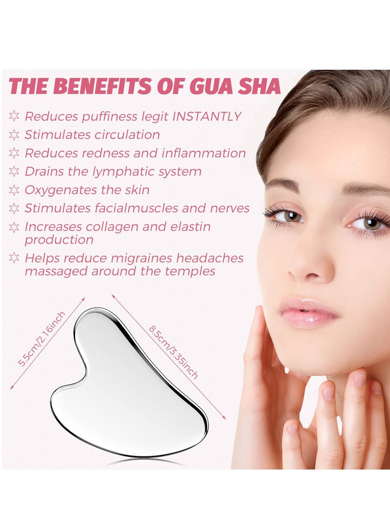Loquat Gua Sha Facial Tool, Stainless Steel GuaSha Face Lift Massage Beauty Metal Skin Care Board Scraping Self Skincare Lymphatic Drainage Massager Lift Anti-Aging  Wrinkles Jawline Exerciser Tools - Image 2