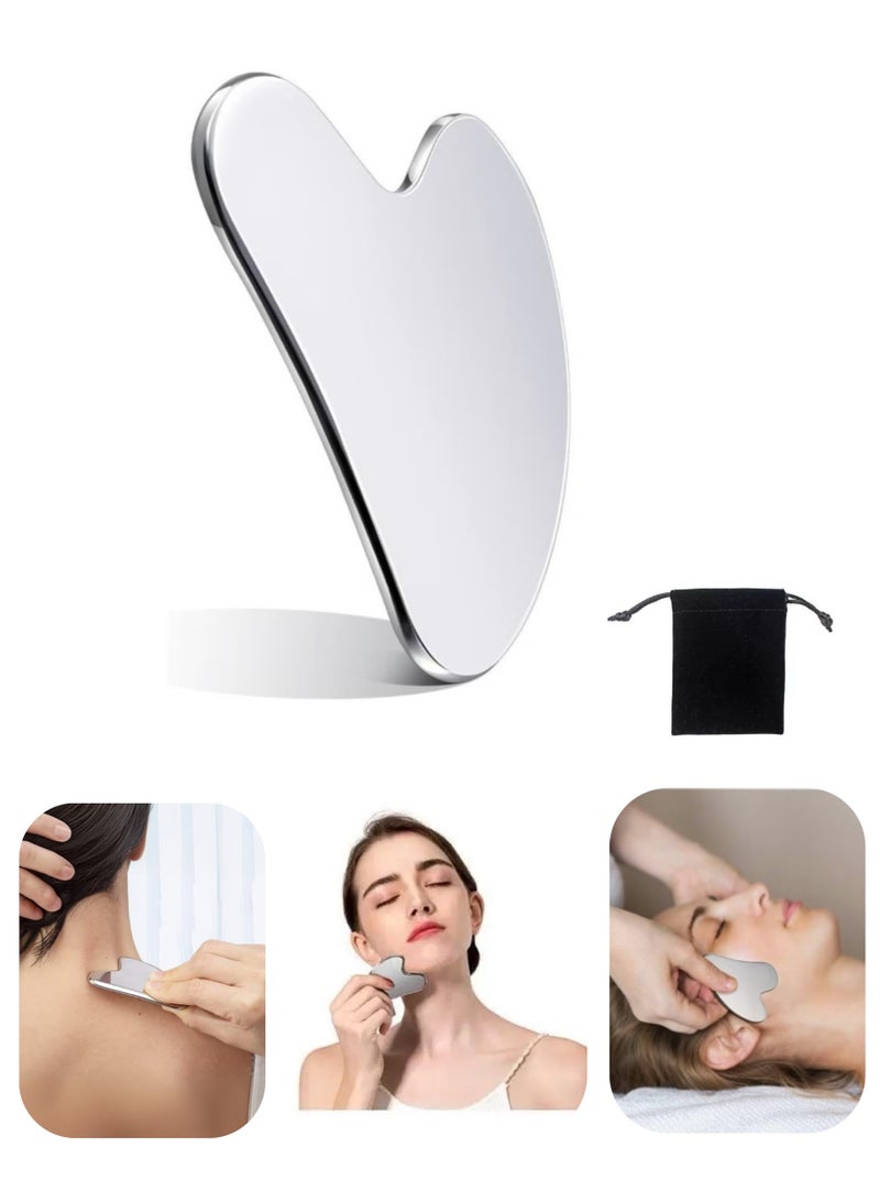 Loquat Gua Sha Facial Tool, Stainless Steel GuaSha Face Lift Massage Beauty Metal Skin Care Board Scraping Self Skincare Lymphatic Drainage Massager Lift Anti-Aging  Wrinkles Jawline Exerciser Tools - Image 1