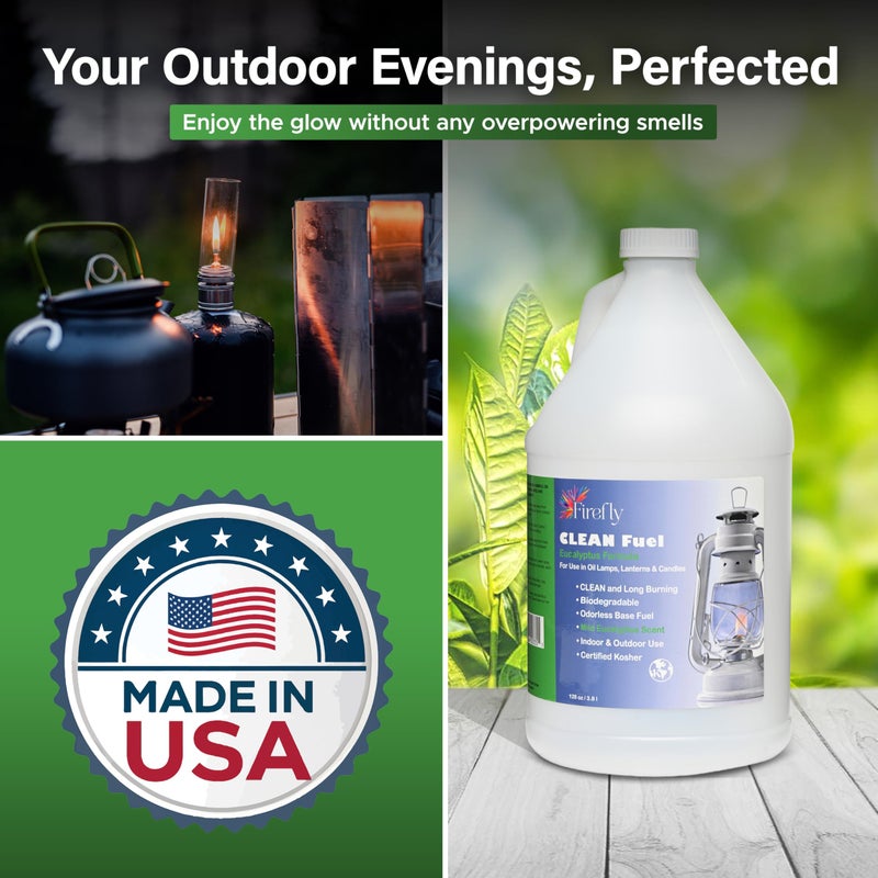 Firefly Kosher Eucalyptus Clean Fuel Lamp Oil - Smokeless, Virtually Odorless, and Non-Toxic - Long-Lasting Burn Time for Indoor & Outdoor Lamps - 1 Gallon - Made in USA - Image 5