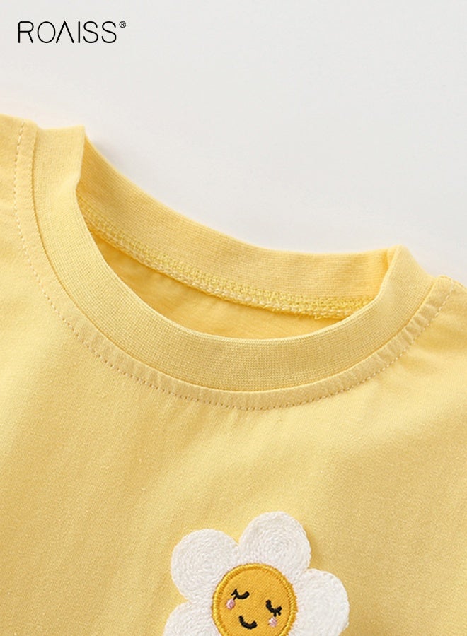 roaiss Girls T-shirt and Shorts Set, Summer Outfit with Adorable Deisgn, 2 Piece Casual Clothing Set with Short Sleeve Top and Floral Short Pants, Suitable for Vacation, Travel, Beach, Running and Daily Wear - Image 3