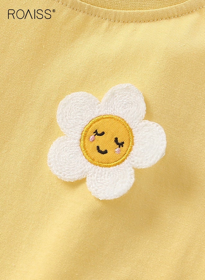 roaiss Girls T-shirt and Shorts Set, Summer Outfit with Adorable Deisgn, 2 Piece Casual Clothing Set with Short Sleeve Top and Floral Short Pants, Suitable for Vacation, Travel, Beach, Running and Daily Wear - Image 4