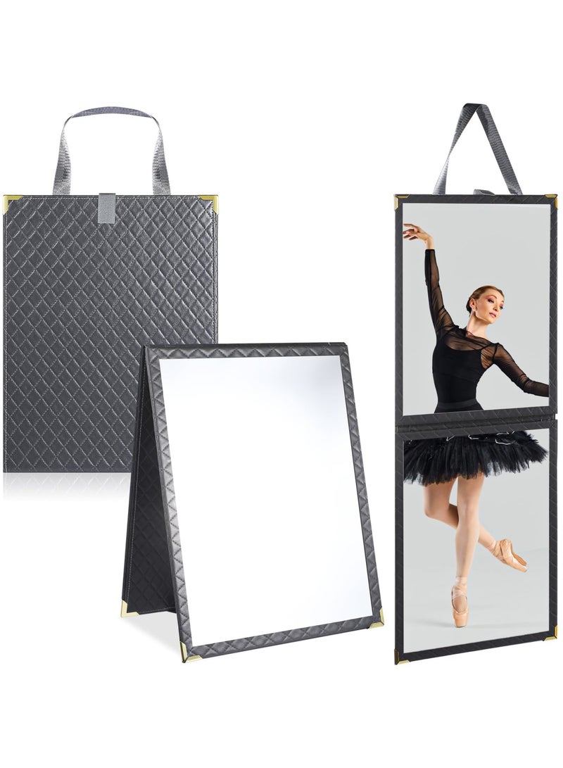 Barakah Foldable Full Length Mirror with Handle, 25.2x11.4 Inch Portable Leather Hanging Reflection Surface for Travel, Dance Rehearsals, Home & Spa, Ideal Gift for Dancers (Grey) - Image 1