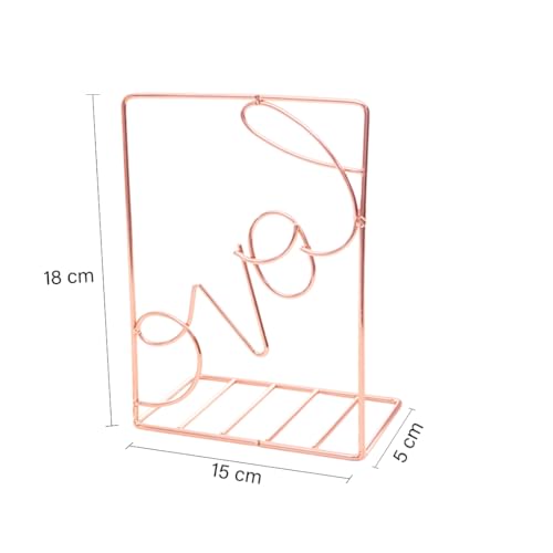 oddpod™ Rose Gold Love Decorative Metal Bookends/Non-Slip Desktop Book Shelf Organiser for Office Decor, Home, Living Room, School & Library (Set of 2) - Image 3