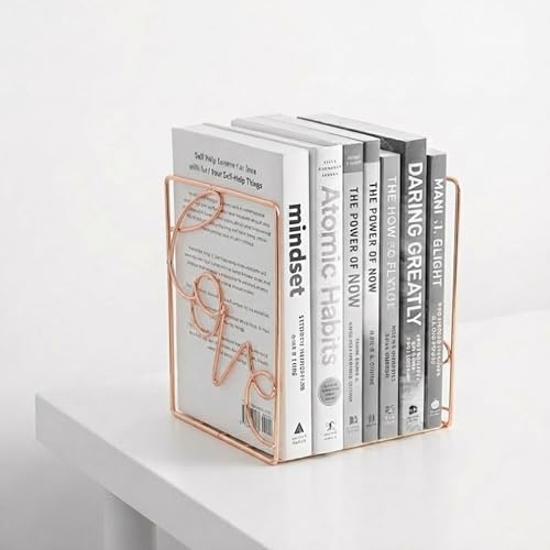 oddpod™ Rose Gold Love Decorative Metal Bookends/Non-Slip Desktop Book Shelf Organiser for Office Decor, Home, Living Room, School & Library (Set of 2) - Image 1