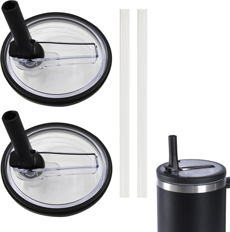 OVA Tumbler Flip Straw Lid Replacement fit for Stanley, Spill Proof Splash Resistant Tumbler Lids,Reusable Tumbler Cover for Stanley Cup (black)