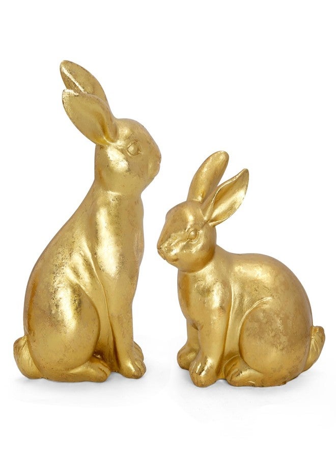 SYNCVIBE Gold Easter Bunny Decor Set of 2, Metallic Resin Rabbit Statues Spring Home Decor Bunny Figurines, Vintage Farmhouse Table Centerpiece Indoor Easter Decorations for Mantel Shelf Entryway Table - Image 1