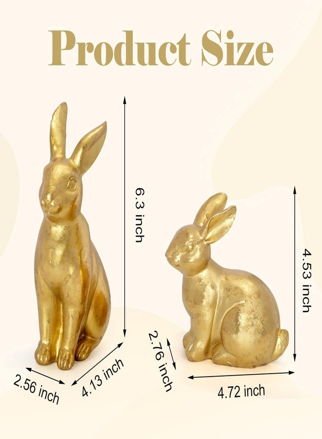 SYNCVIBE Gold Easter Bunny Decor Set of 2, Metallic Resin Rabbit Statues Spring Home Decor Bunny Figurines, Vintage Farmhouse Table Centerpiece Indoor Easter Decorations for Mantel Shelf Entryway Table - Image 3