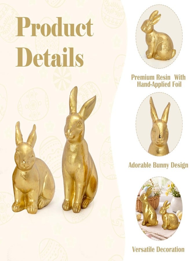 SYNCVIBE Gold Easter Bunny Decor Set of 2, Metallic Resin Rabbit Statues Spring Home Decor Bunny Figurines, Vintage Farmhouse Table Centerpiece Indoor Easter Decorations for Mantel Shelf Entryway Table - Image 2