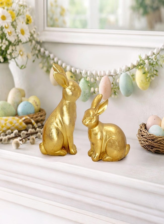 SYNCVIBE Gold Easter Bunny Decor Set of 2, Metallic Resin Rabbit Statues Spring Home Decor Bunny Figurines, Vintage Farmhouse Table Centerpiece Indoor Easter Decorations for Mantel Shelf Entryway Table - Image 5