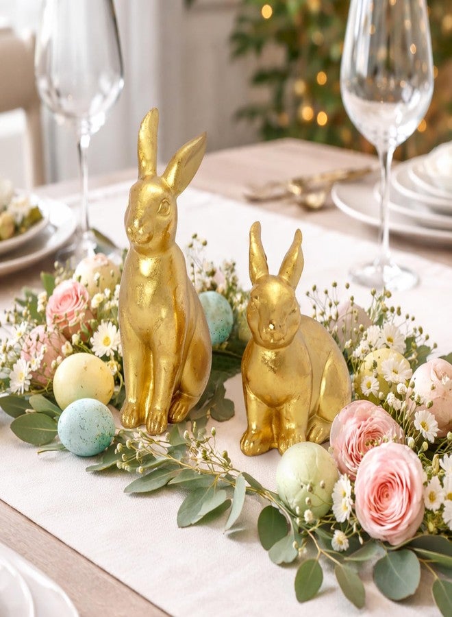 SYNCVIBE Gold Easter Bunny Decor Set of 2, Metallic Resin Rabbit Statues Spring Home Decor Bunny Figurines, Vintage Farmhouse Table Centerpiece Indoor Easter Decorations for Mantel Shelf Entryway Table - Image 4