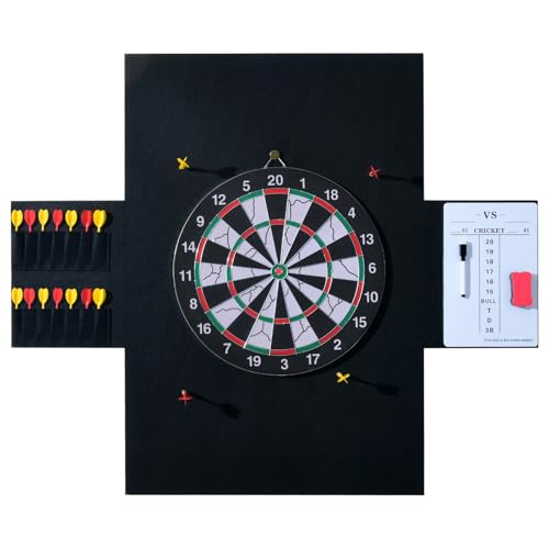 OCMML Dart Board Wall Protectors Multi-Functional Set with Scoreboard,Scoring Marker&Dart Holder Bag One-Piece Felt Panel Design Easy to Install,Safe Protection 35.4"x23.6"x0.5" Black Felt Dartboard - Image 1
