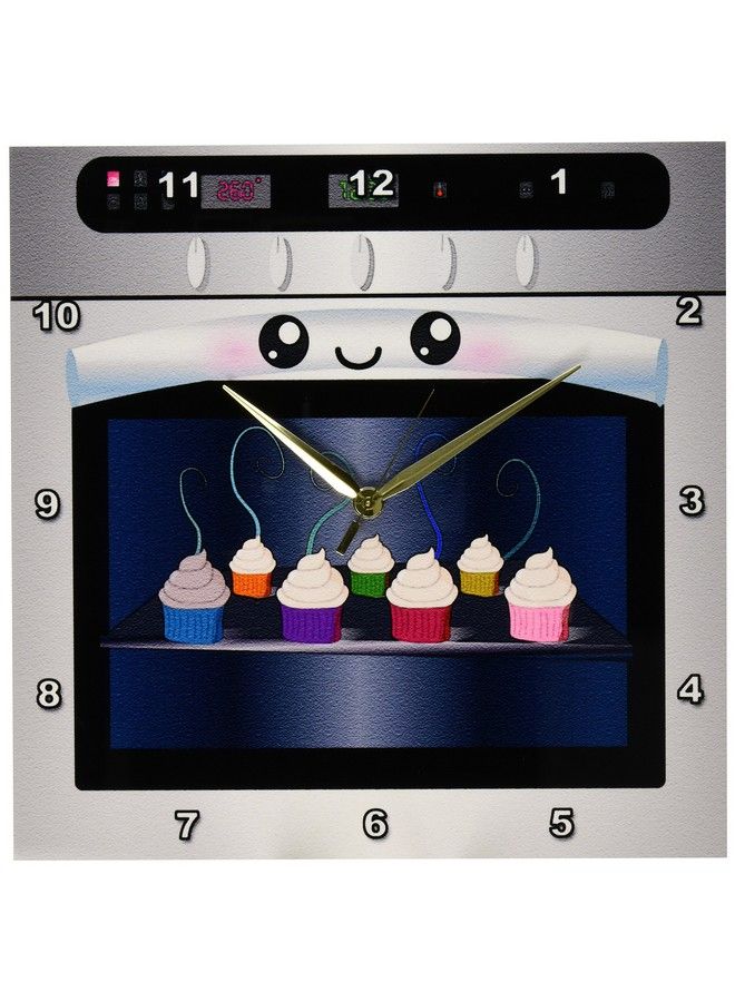 3DROSE Dpp_58309_2 Cute Kawaii Happy Smiling Oven Filled With Baking Cupcakesfor Chefs Foodies And Cooking Fanswall Clock 13 By 13Inch - Image 1