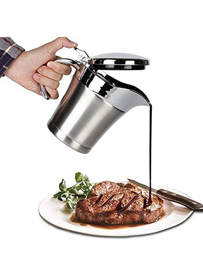 450ml gravy boat stainless steel gravy pot double insulated sauce pot with lid for storing gravy or cream, used in homes and kitchens  - Image 1