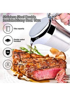 Generic 450ml gravy boat stainless steel gravy pot double insulated sauce pot with lid for storing gravy or cream, used in homes and kitchens  - Image 2