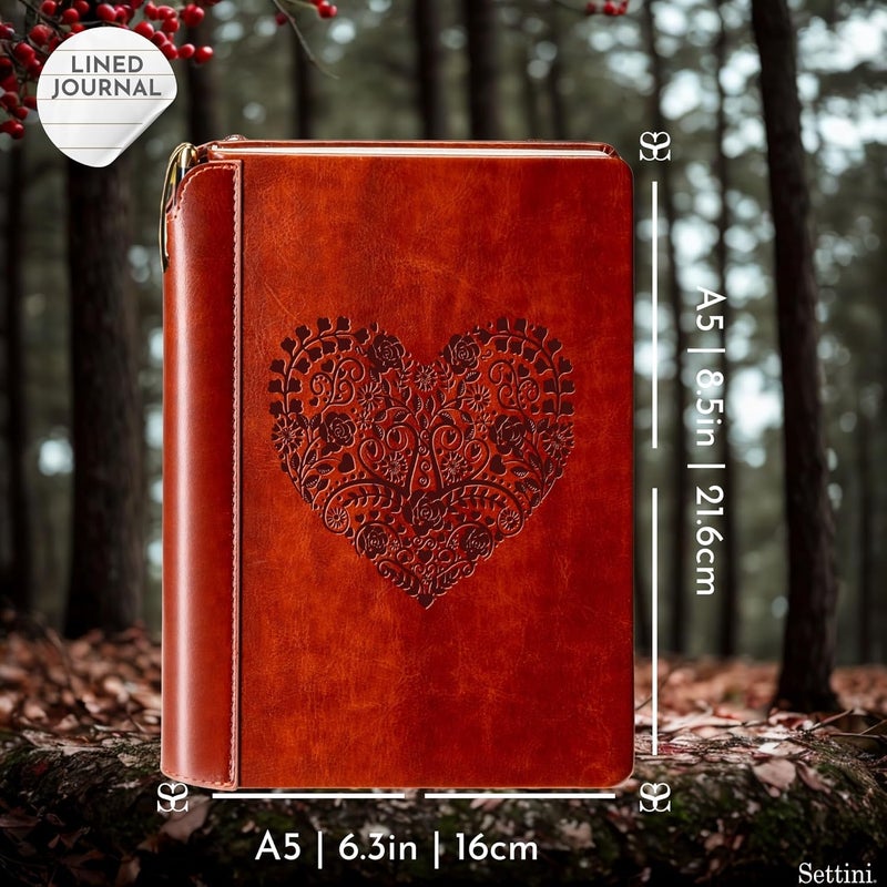 SETTINI ® Lined Journal - Heart Journal for Writing Gift Set - Hardcover Vegan Leather, Includes Luxury Pen in a Unique Pen Holder, 192 Pages, 6 x 8.5 inches - Christmas Gifts - Image 3