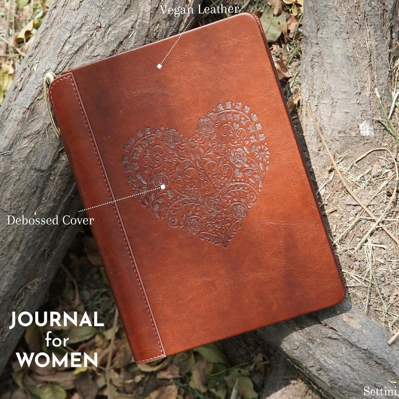 SETTINI ® Lined Journal - Heart Journal for Writing Gift Set - Hardcover Vegan Leather, Includes Luxury Pen in a Unique Pen Holder, 192 Pages, 6 x 8.5 inches - Christmas Gifts - Image 4