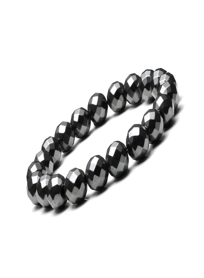 EDMIRIA Natural Hematite Faceted Semi Precious Stones Reiki Chakra Healing Yoga Meditation Crystal Fengshui 8mm Gemstones Round Beads Stretchable Bracelet for Men and Women - Image 2