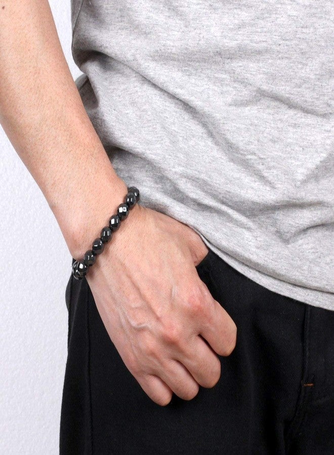 EDMIRIA Natural Hematite Faceted Semi Precious Stones Reiki Chakra Healing Yoga Meditation Crystal Fengshui 8mm Gemstones Round Beads Stretchable Bracelet for Men and Women - Image 4
