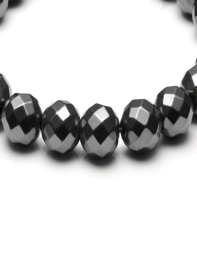 EDMIRIA Natural Hematite Faceted Semi Precious Stones Reiki Chakra Healing Yoga Meditation Crystal Fengshui 8mm Gemstones Round Beads Stretchable Bracelet for Men and Women - Image 3