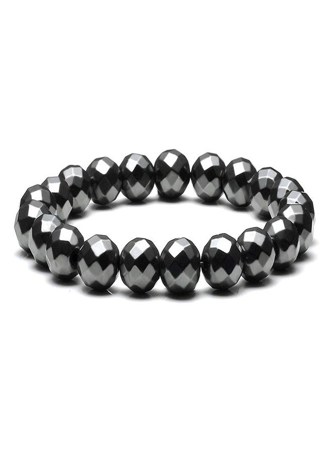 EDMIRIA Natural Hematite Faceted Semi Precious Stones Reiki Chakra Healing Yoga Meditation Crystal Fengshui 8mm Gemstones Round Beads Stretchable Bracelet for Men and Women - Image 1