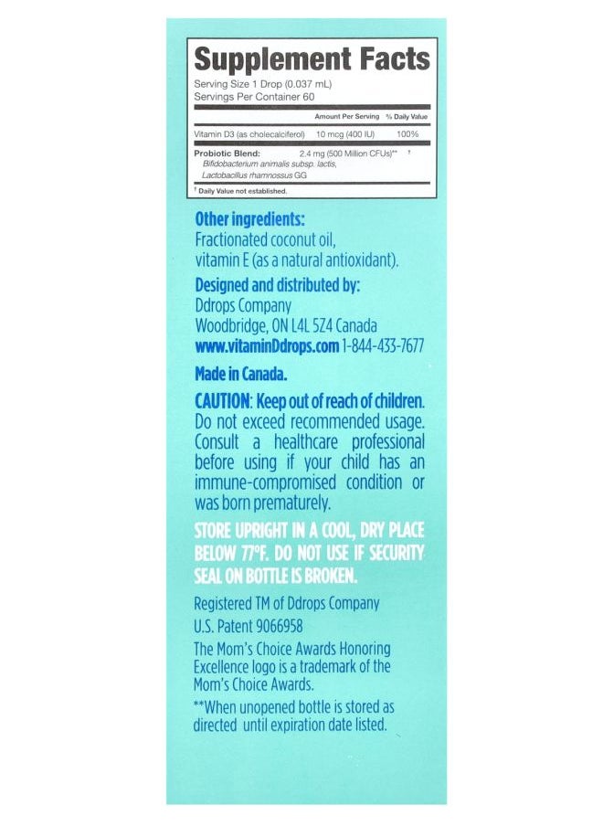 Ddrops Baby Probiotic Liquid Drops For Newborns+ 60 Drops 0.07 fl oz (2.2 ml)  - Image 2