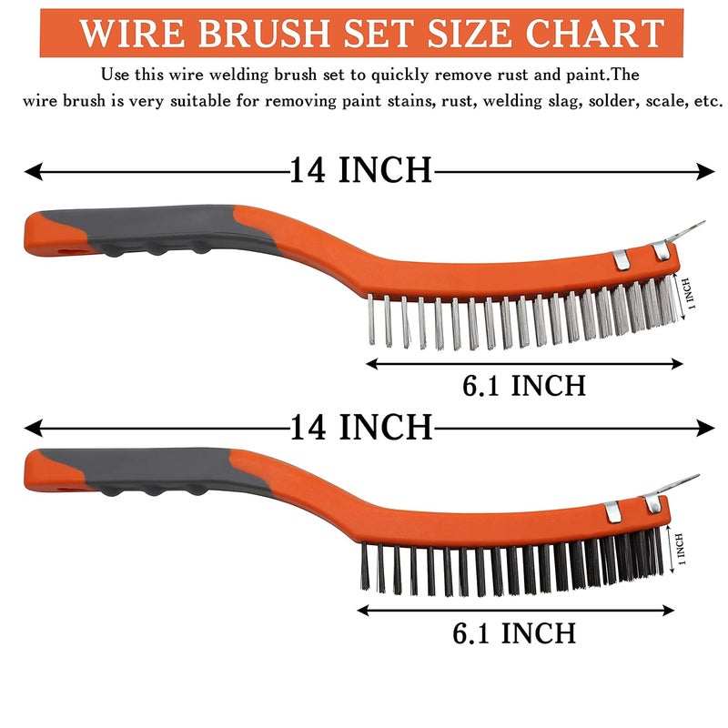 MAXMAN Wire Brushes 2 Pcs, 14 Inch Stainless and Carbon Steel Wire Scratch Brush, Wire Brush Set with Metal Scraper, Heavy Duty Wire Brush for Cleaning Rust, Automotive, Paint, Welding - Image 2