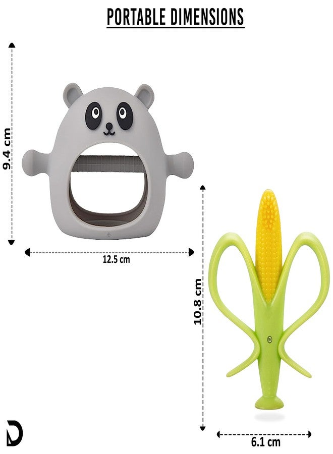 DaKos, Stylish Soother for New Born, teether and Soother for Baby, Baby Teething Mitten, BPA Free Chewing Mitten (Corn Shaped and Grey Panda Shaped Teether) - Image 4