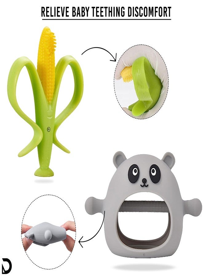 DaKos, Stylish Soother for New Born, teether and Soother for Baby, Baby Teething Mitten, BPA Free Chewing Mitten (Corn Shaped and Grey Panda Shaped Teether) - Image 3