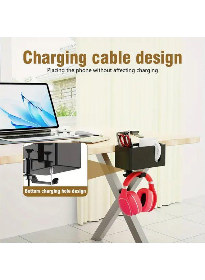 White 4 In 1 Under Desk Organizer With 360 Rotating Bracket For Cups Headphones Office Supplies - Image 2
