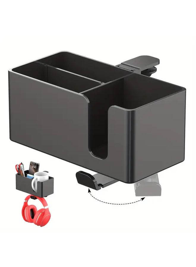 White 4 In 1 Under Desk Organizer With 360 Rotating Bracket For Cups Headphones Office Supplies - Image 1