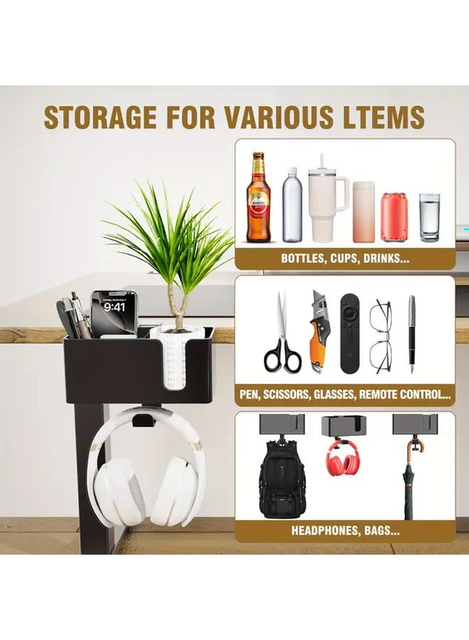 White 4 In 1 Under Desk Organizer With 360 Rotating Bracket For Cups Headphones Office Supplies - Image 4