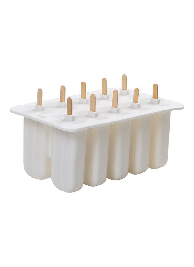 NIBEMINENT - 10-Hole Ice Cream Mold Popsicle Maker Lolly Tray White/Beige 17 x 15.5 12cm - Image 1