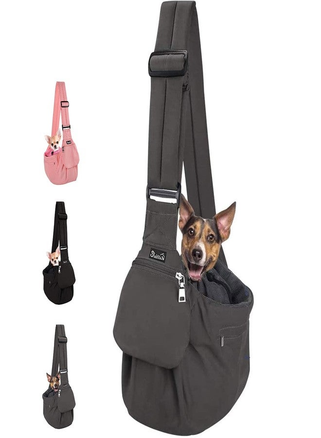 Lukovee Dog Sling Carrier, Hard Bottom Support & Adjustable Soft Padded Shoudler Strap Dog Slings for Small Dogs, Dog Purse with Drawstring Mesh Opening & Zipper Pockets for Puppy Cat Pet (Grey) - Image 1