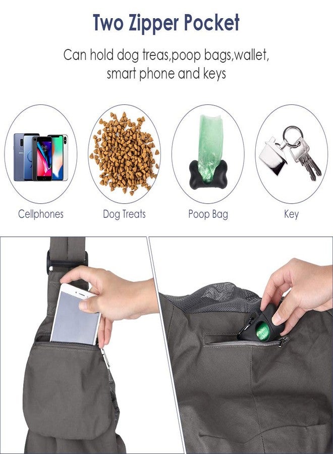 Lukovee Dog Sling Carrier, Hard Bottom Support & Adjustable Soft Padded Shoudler Strap Dog Slings for Small Dogs, Dog Purse with Drawstring Mesh Opening & Zipper Pockets for Puppy Cat Pet (Grey) - Image 4