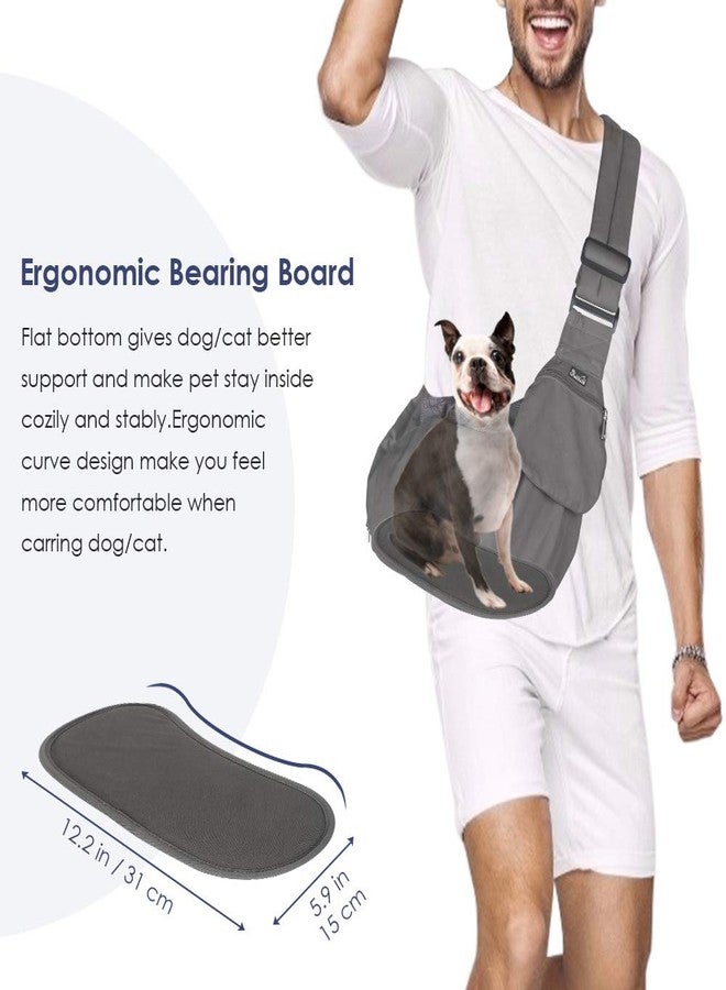 Lukovee Dog Sling Carrier, Hard Bottom Support & Adjustable Soft Padded Shoudler Strap Dog Slings for Small Dogs, Dog Purse with Drawstring Mesh Opening & Zipper Pockets for Puppy Cat Pet (Grey) - Image 2