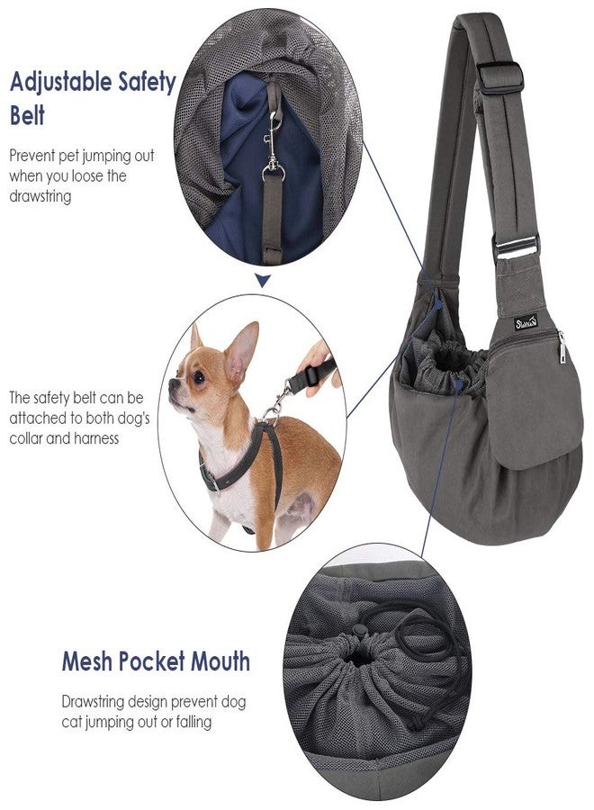 Lukovee Dog Sling Carrier, Hard Bottom Support & Adjustable Soft Padded Shoudler Strap Dog Slings for Small Dogs, Dog Purse with Drawstring Mesh Opening & Zipper Pockets for Puppy Cat Pet (Grey) - Image 3