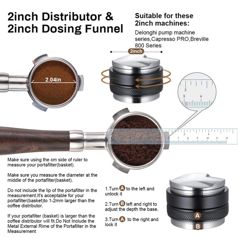 SUPVOX Espresso Coffee Distributor Tamper Double Side Ground Press Depth Stainless Steel Adjustable Leveler Fit for 51mm Portafilter 3 PCS - Image 2