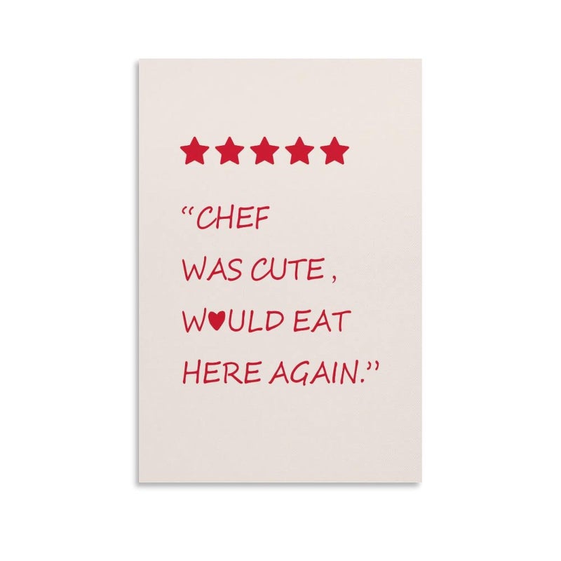 HOME TROVE  Cute Kitchen Canvas Wall Art, Funny Kitchen Quotes Decor Minimalist Red Heart Stars Aesthetic Poster Chef Was Cute Print, Trendy Cooking Art Signs (01-5 stars,16x24inch-Unframe) - Image 1