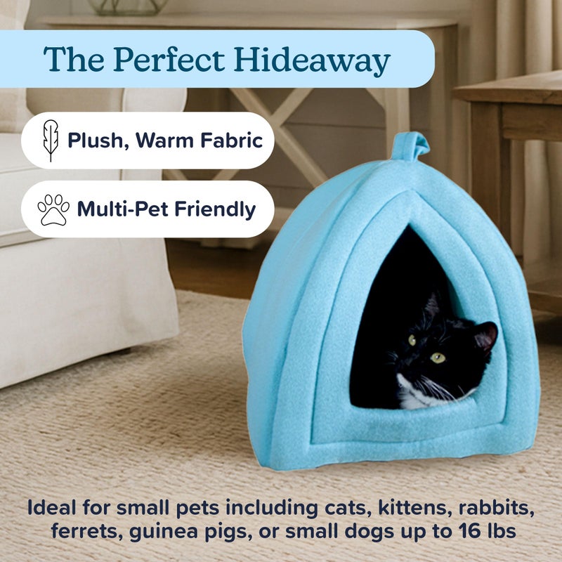 PETMAKER Cat House Indoor Cat Bed with Removable Foam Cushion, Plush Cat Tent Bed for Small Pets, Comfortable Cozy Hideaway for Cats, Kittens, Rabbits, Guinea Pigs, Ferrets, Hedgehogs, by PETMAKER (Blue) - Image 2